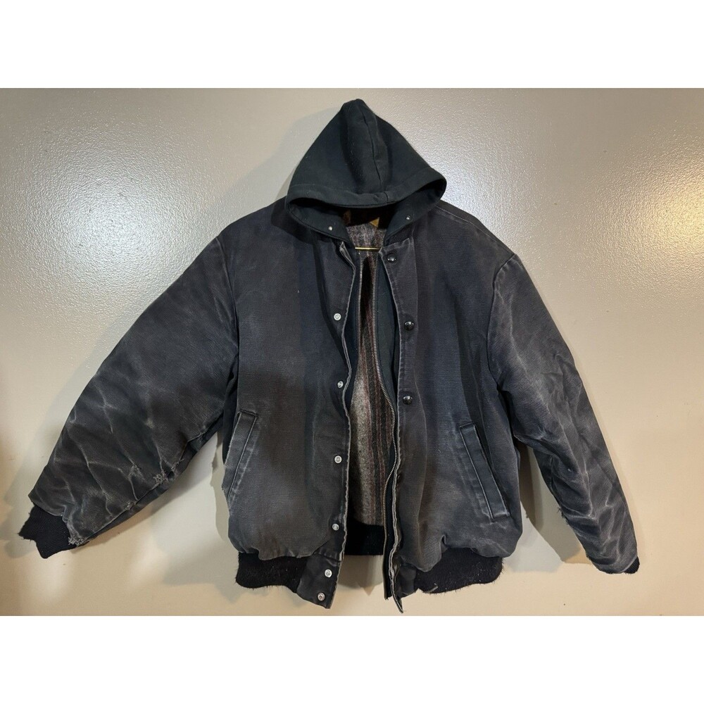 Vtg Distressed Black Muleskins Blanket Lined Hooded Coat See Measurements S/M